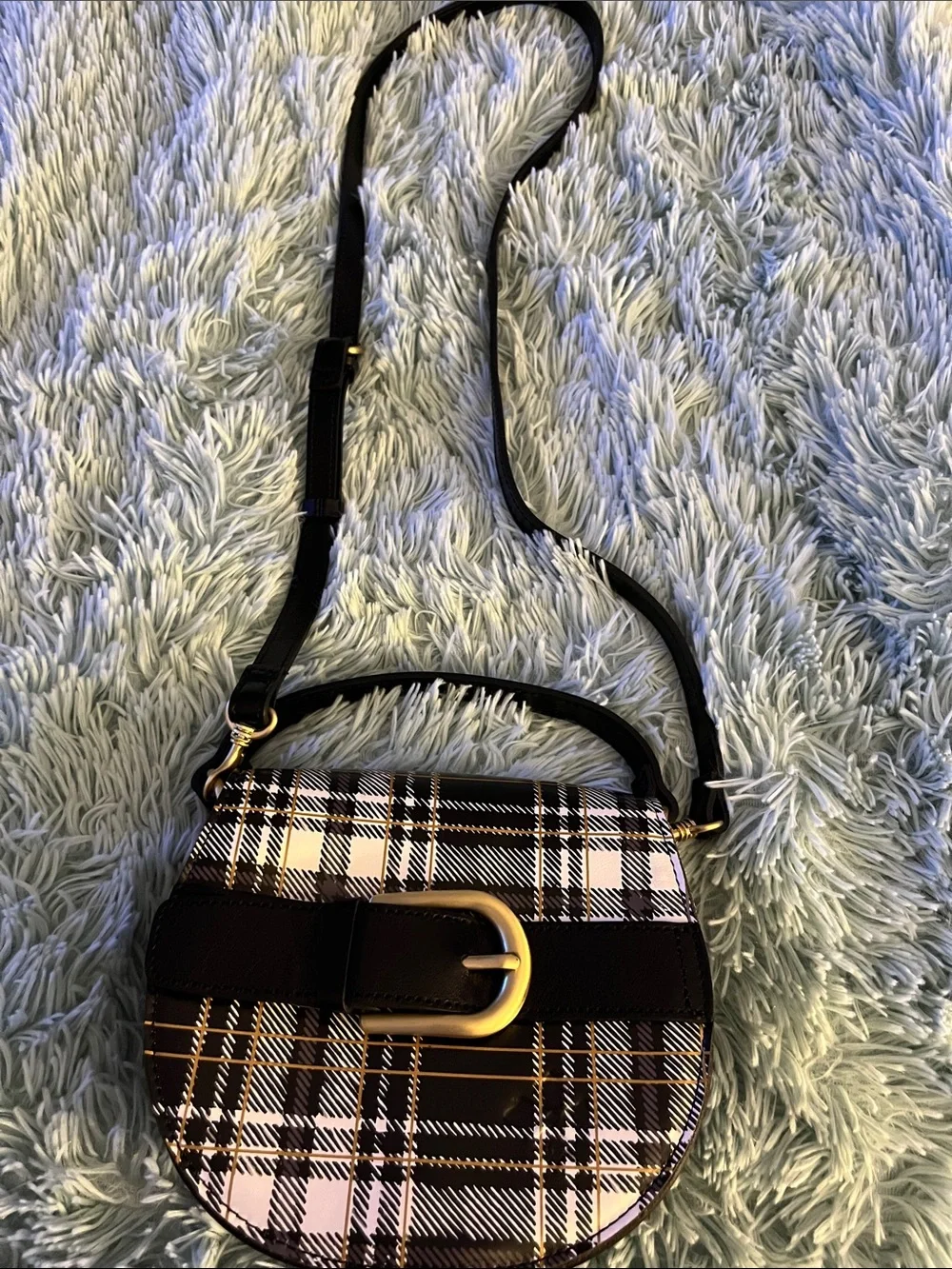 PATRICIA NASH ANNFIELD Plaid Leather Crossbody Bag NEW